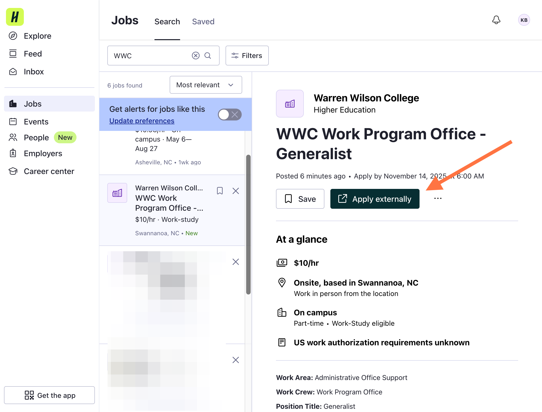 Review the position description and, if it sounds interesting, click "Apply externally" to access the crew application.