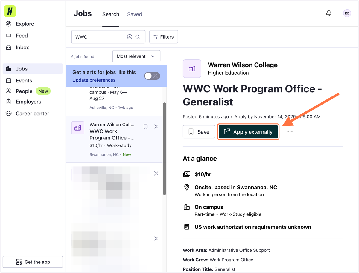Review the position description and, if it sounds interesting, click "Apply externally" to access the crew application.