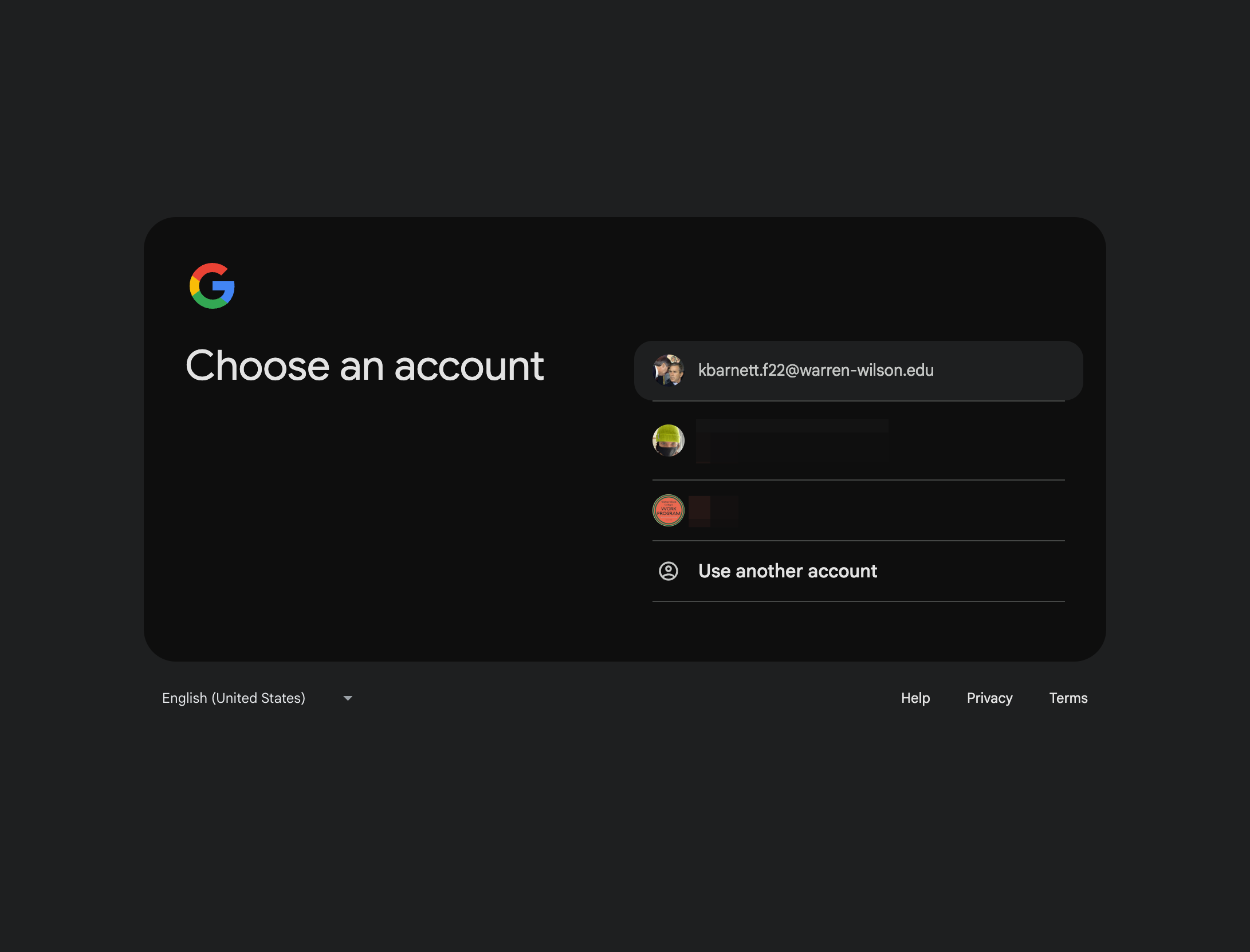 Select your Warren Wilson email account and enter your credentials