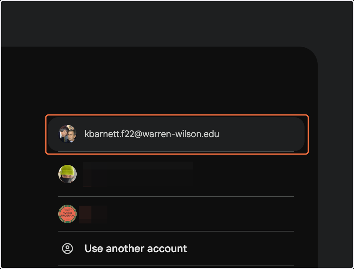 Select your Warren Wilson email account and enter your credentials