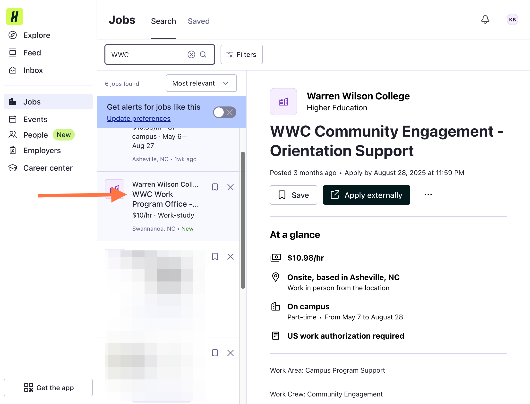 Look for jobs that start with "WWC". Click on any that interest you to see more details.
