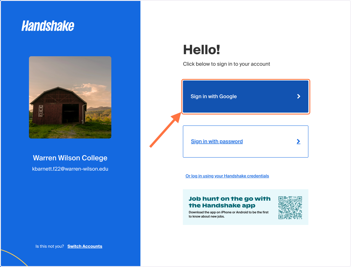 To use your credentials select "Sign in with Google"
