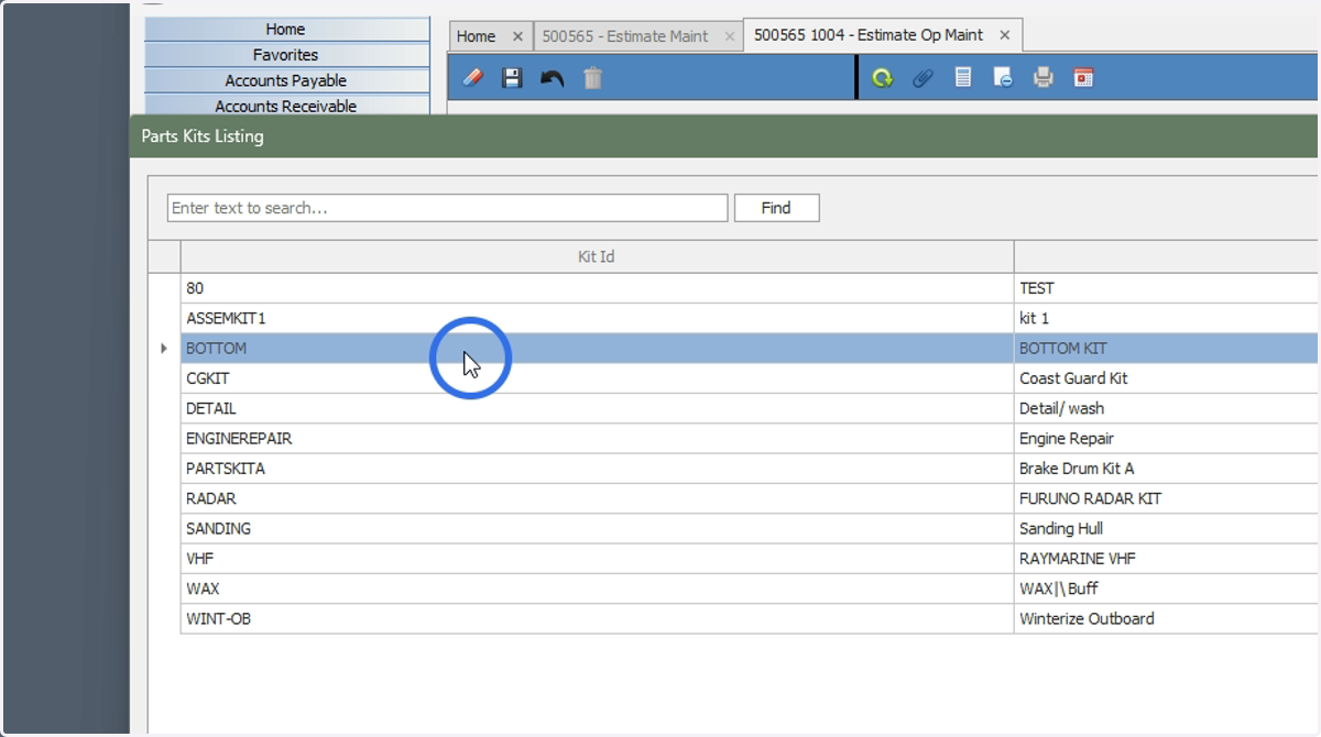 Assigning a Part Kit will add a bundle of parts that are typically sold/included together