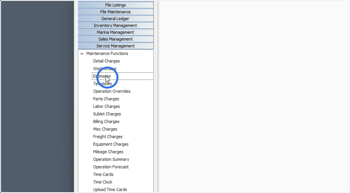 Click Service Management > Estimates