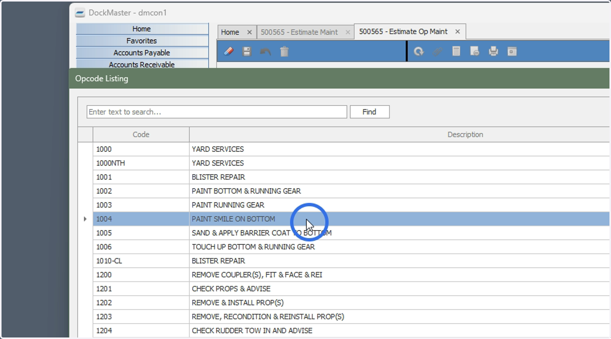 Select the OP Code from the list