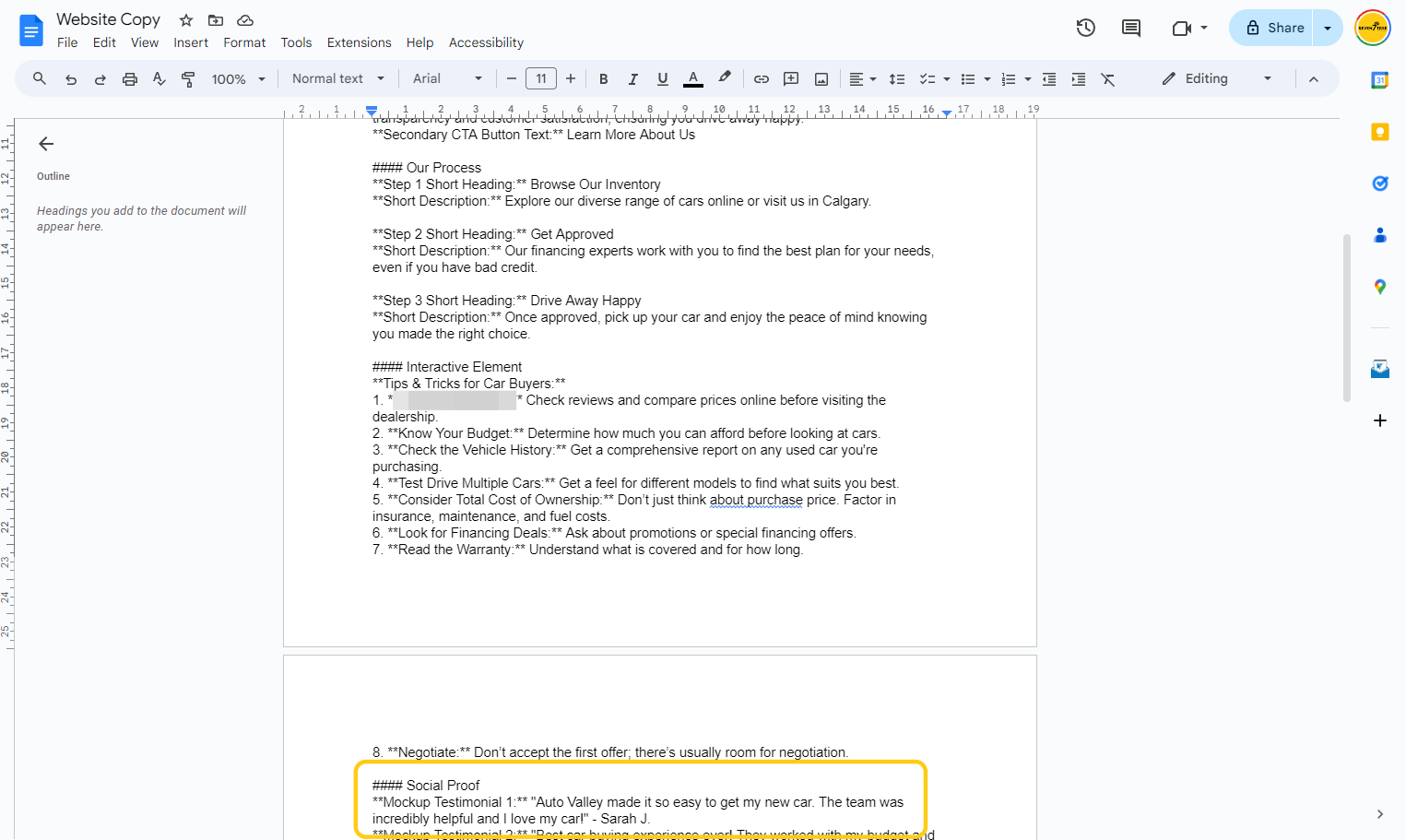 Copy each of the names and testimonials from your Website Copy Doc