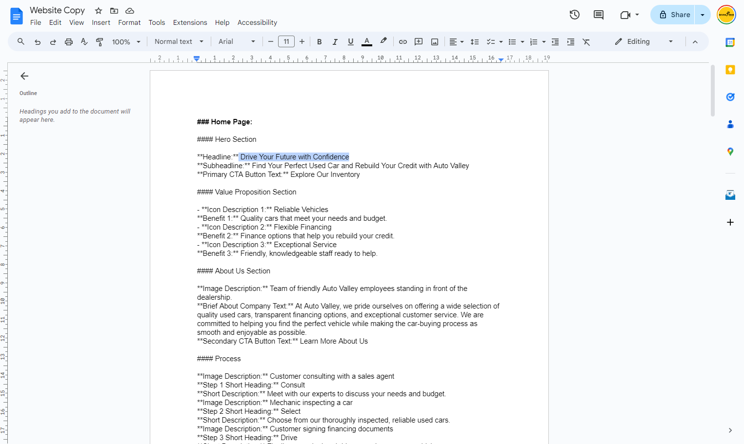 Highlight and Copy the Hero Section Heading and Subheading