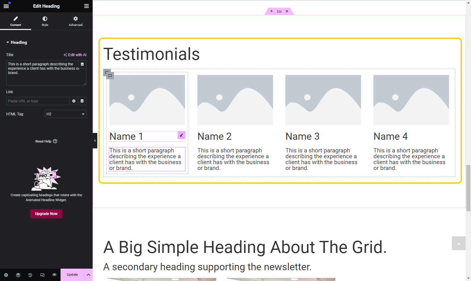 Scroll down to the Testimonials Section