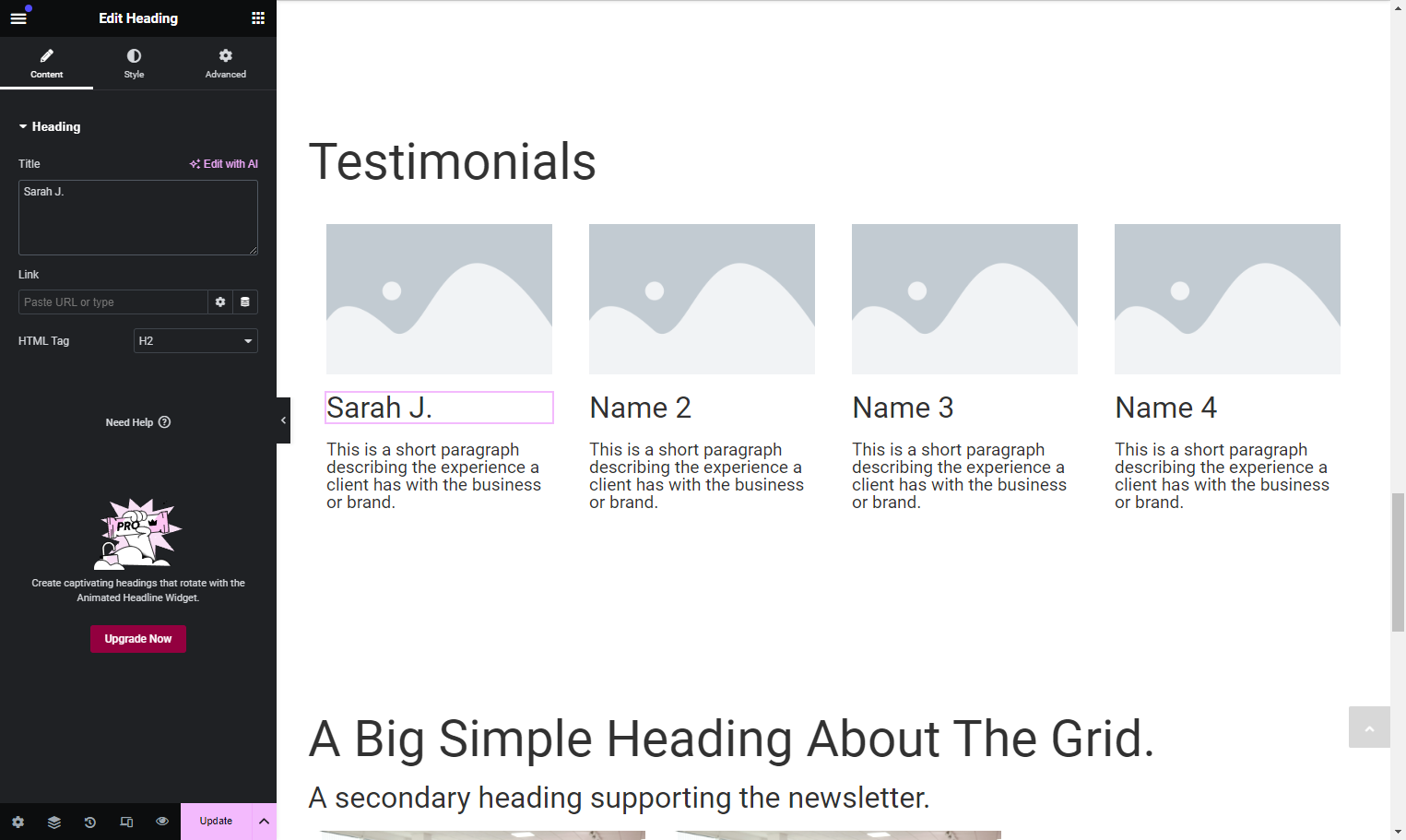 Paste the Names into their corresponding placeholders