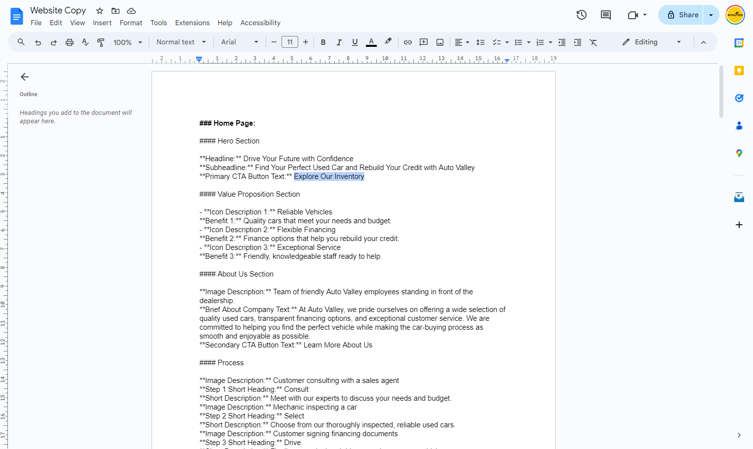 Highlight and copy the CTA Button Text