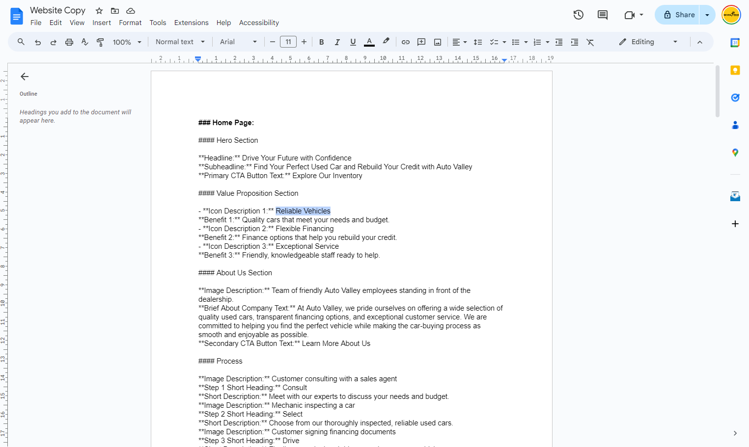 Highlight and copy each of the Benefit Headings and Subheadings