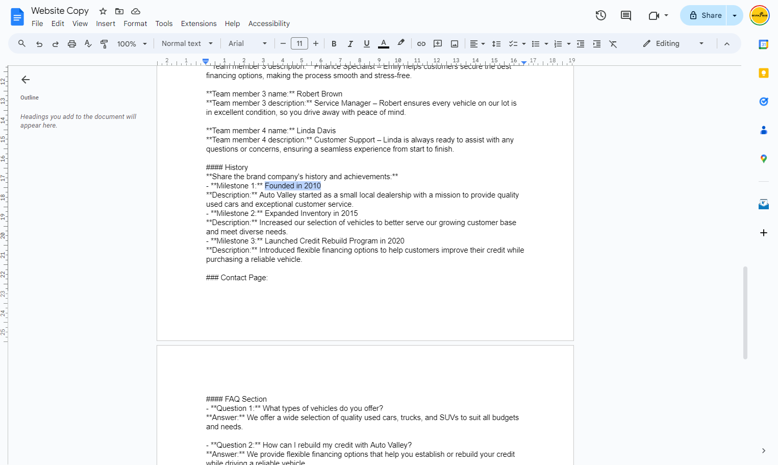 Highlight and copy each of the milestones