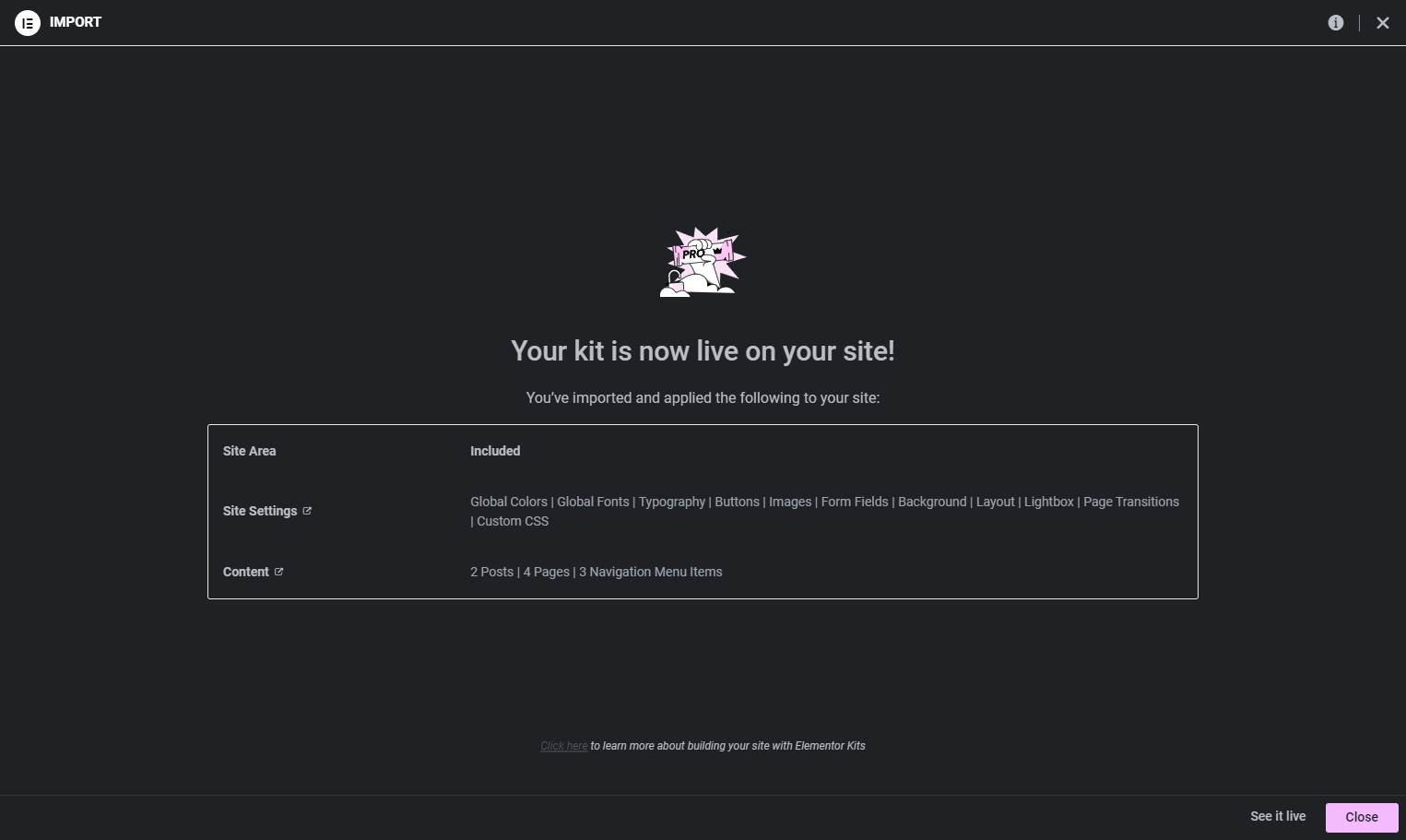 Click on Your kit is now live on your site!