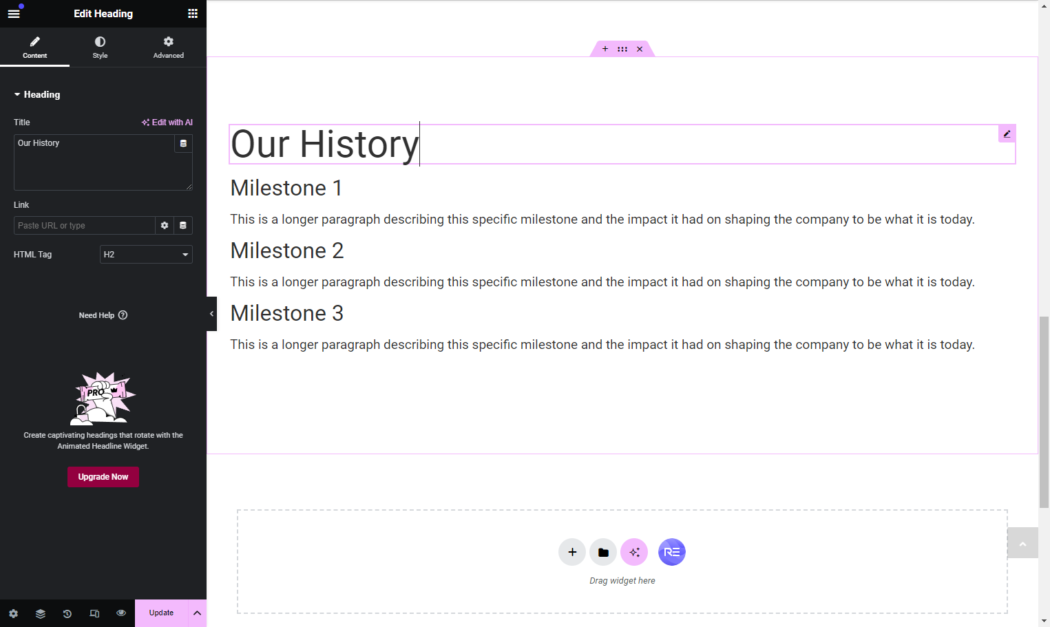 Scroll down to the the History​ section and Update the heading