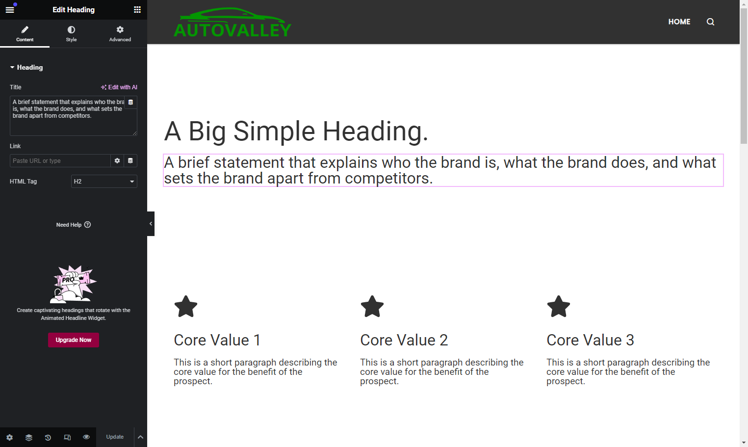 Click on the text box marked Title, remove the existing text and replace with the new Company Overview