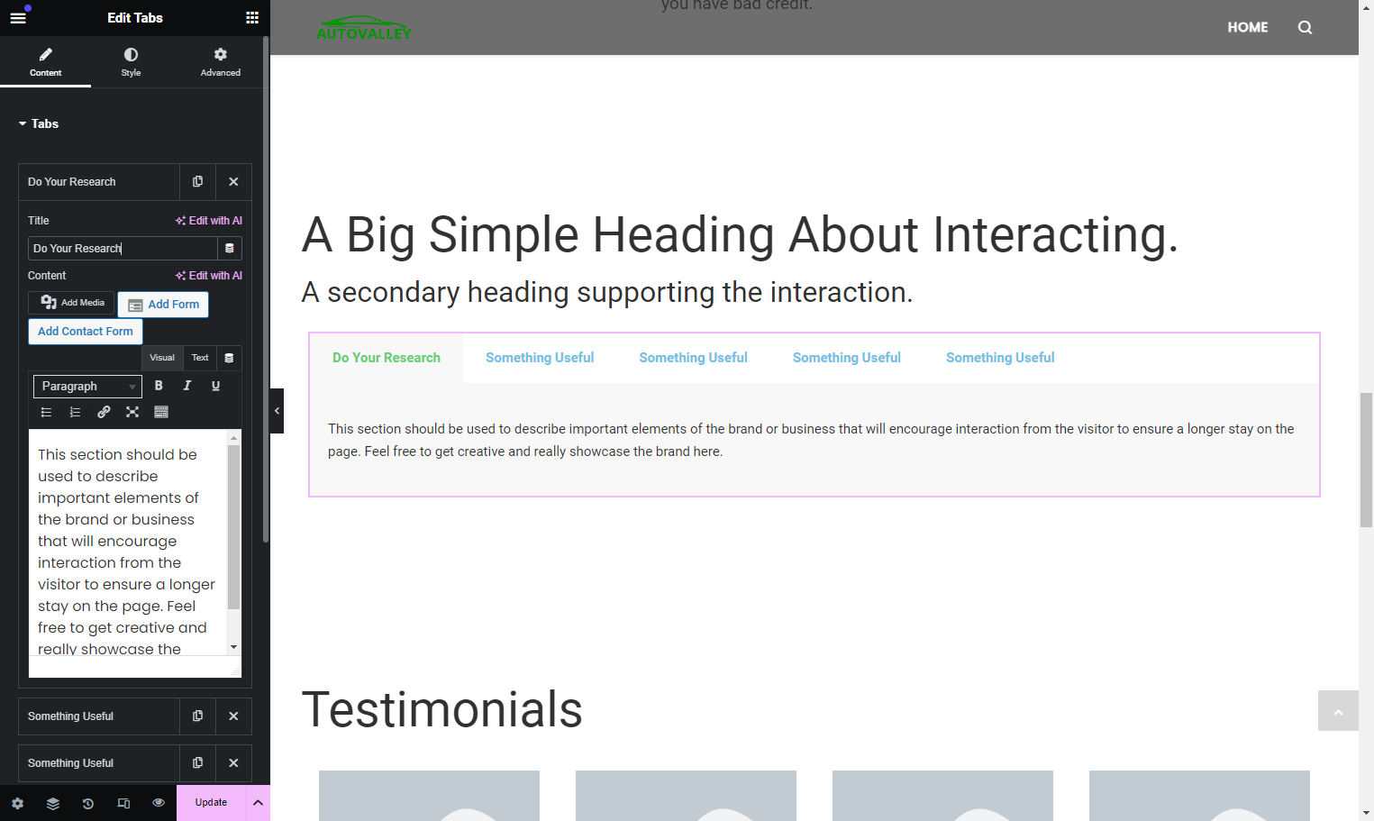 Paste the text into their corresponding placeholders using the Left Side Toolbar