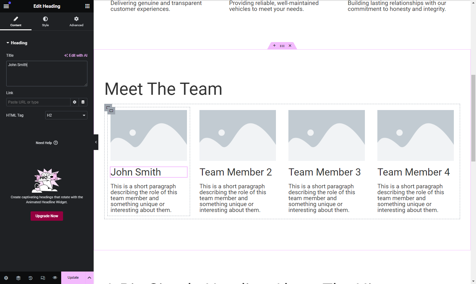 Do the same for the team member descriptions