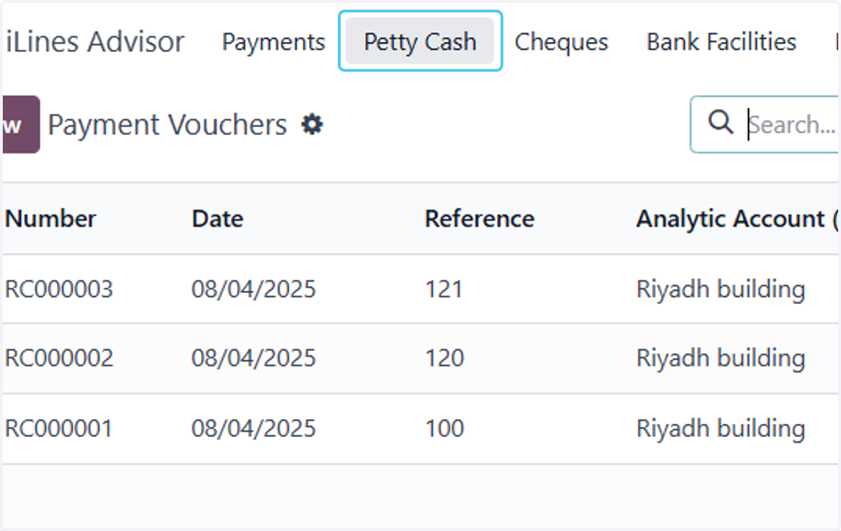 Click on Petty Cash