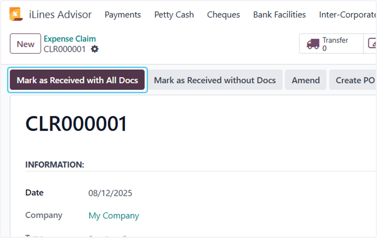 Click on Mark as Received with All Docs