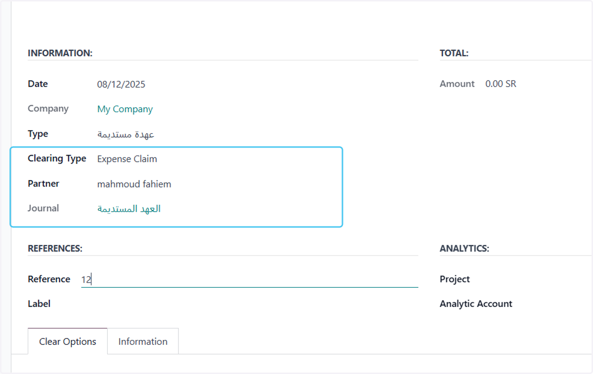 Selecting the partner clearing type and journal is automatic.
