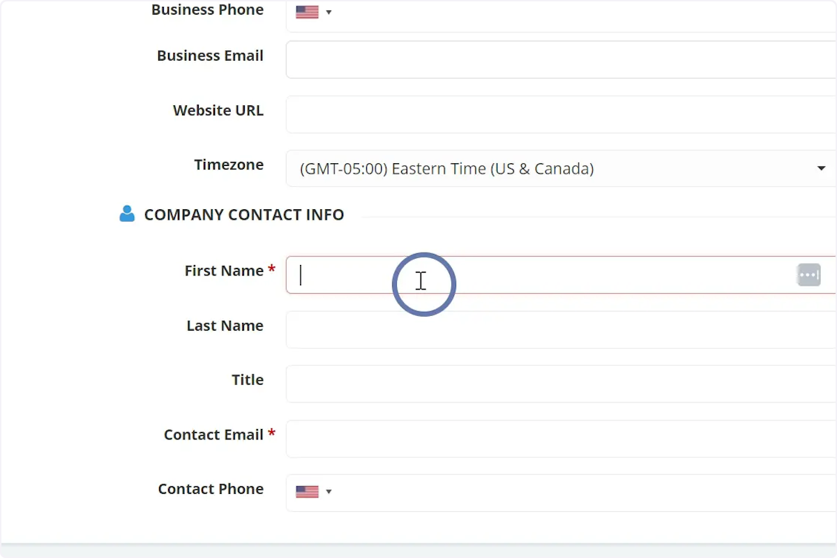 Add Contact Information for the business