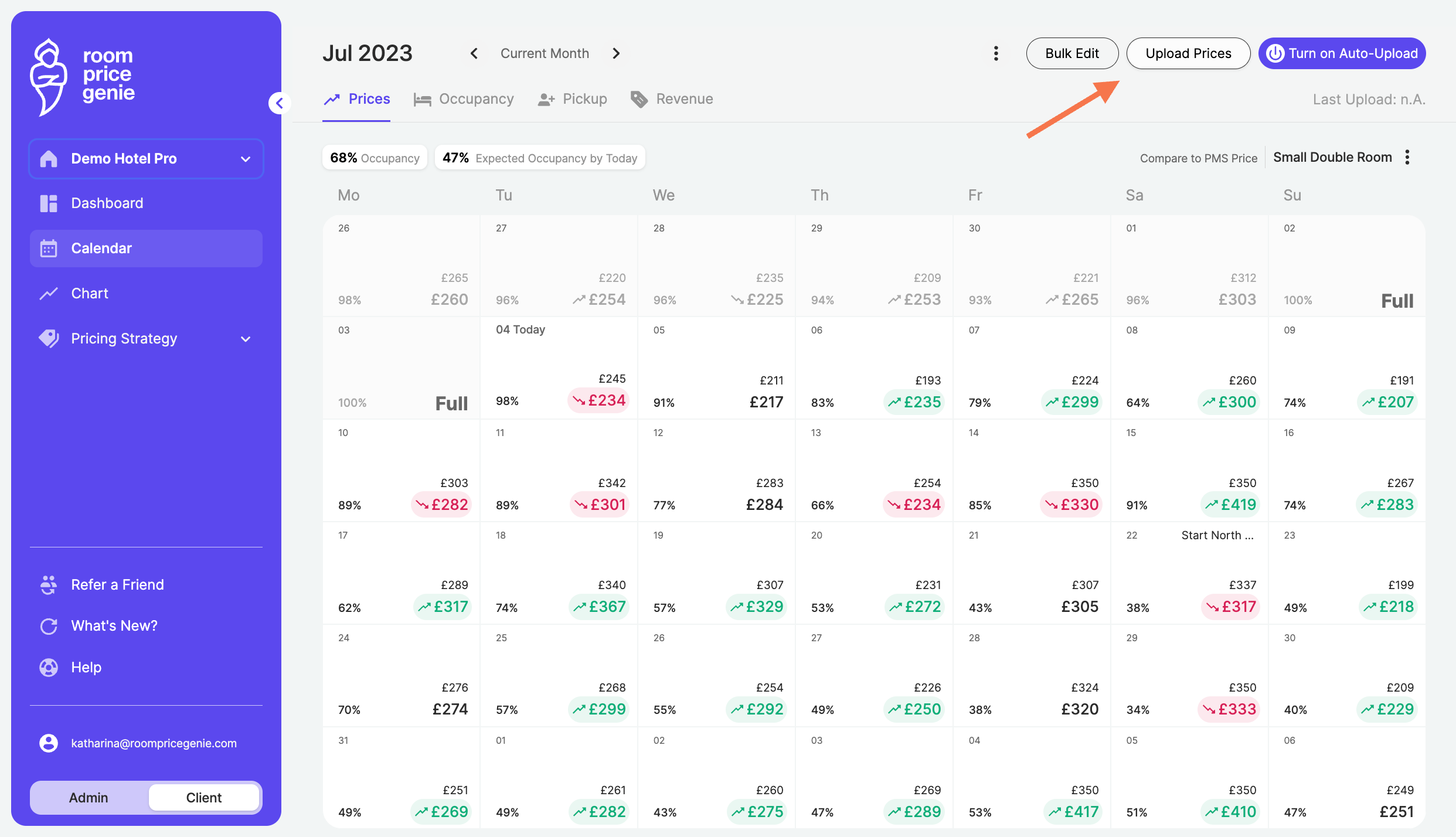 Click on "Upload Prices" on the top right