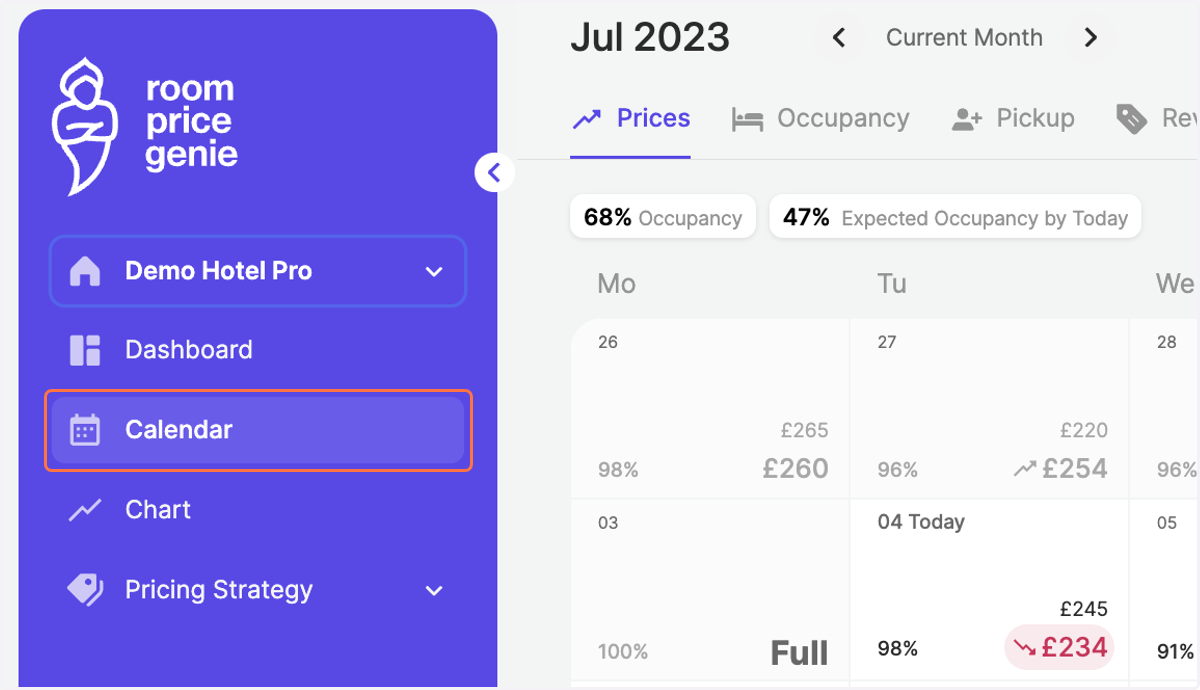 Click on "Calendar" in the navigation bar