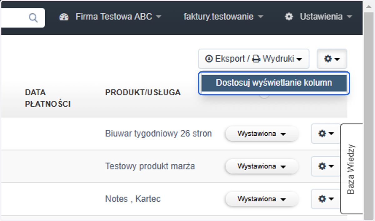 Wybierz opcją 'Dostosuj wyświetlanie kolumn'.