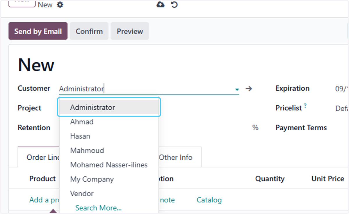 select the Customer