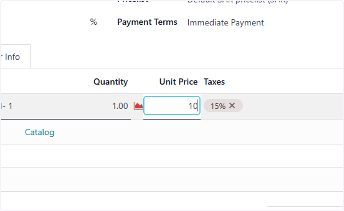 Type quantity and price