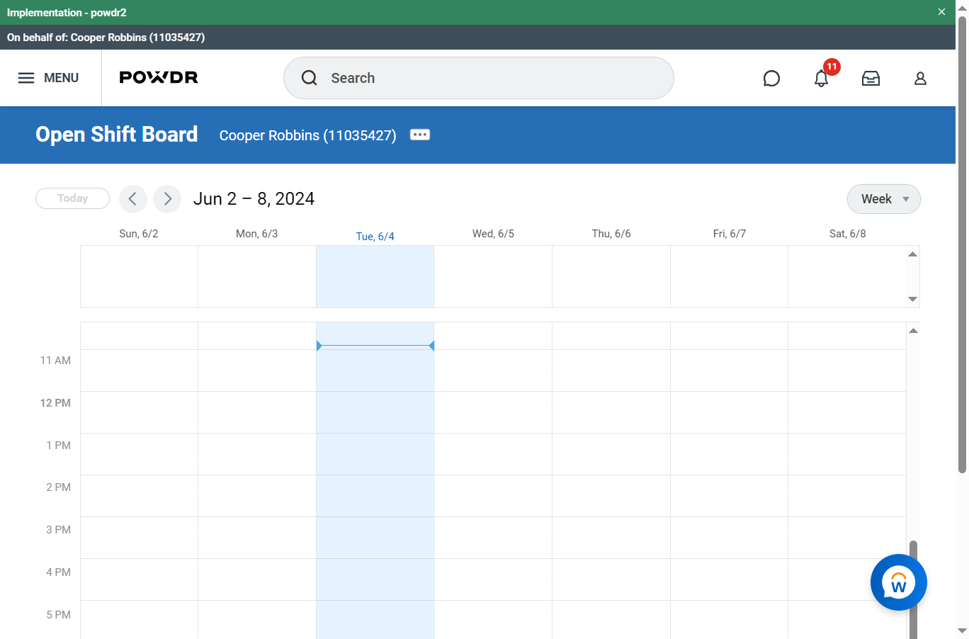 Click on Open Shift Board; check the following week if there are no open shifts.