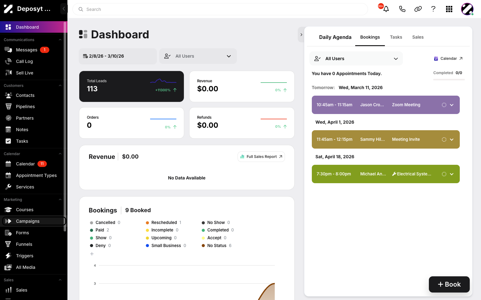 Step 1: On your Dashboard, navigate to the Campaigns tab under the Marketing section.