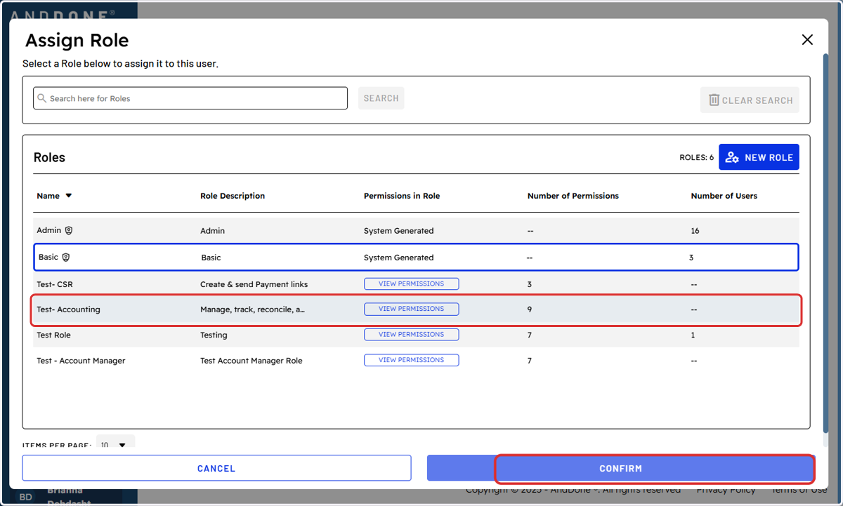 Click on desired Assign Role from list…and CONFIRM