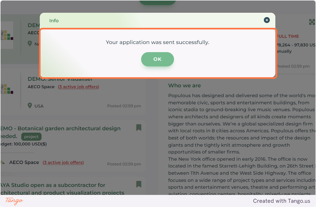 If your application is successful, you'll see a confirmation message on the screen.