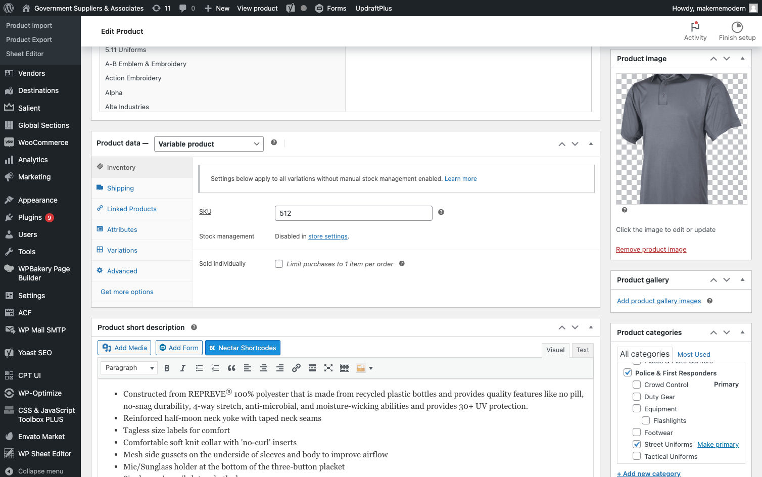Click on Variations then click on Create variations from all attributes.