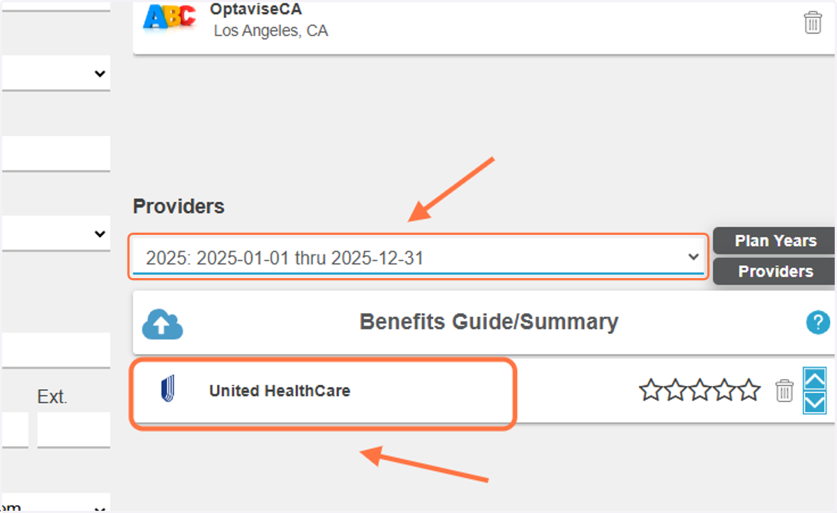Select your desired Plan Year and Provider