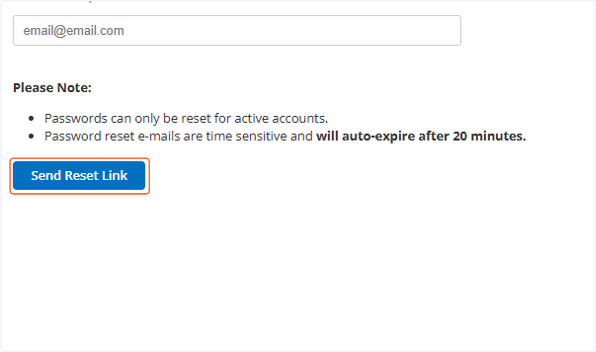Click on Send Reset Link