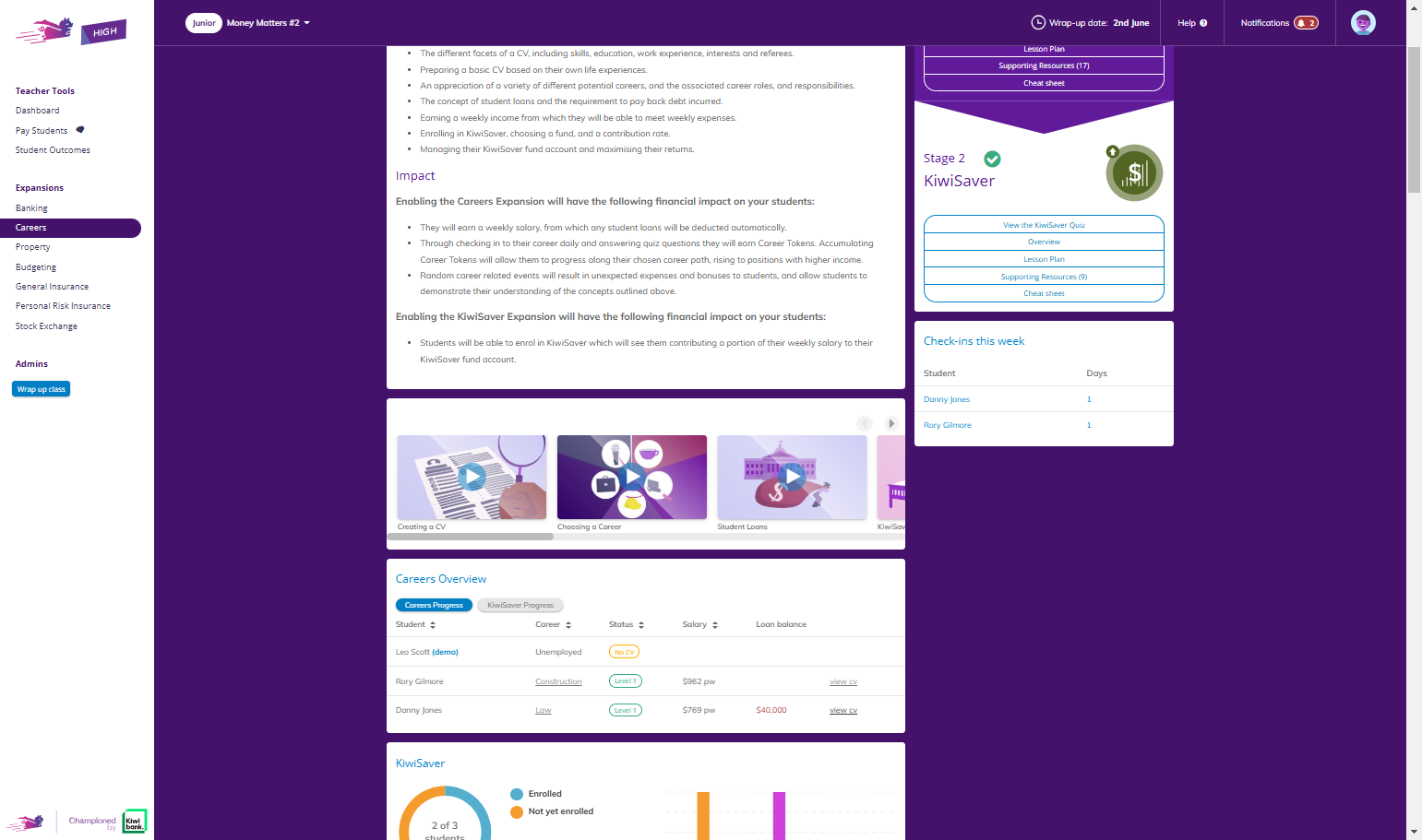You can also view each students CV by clicking view CV.