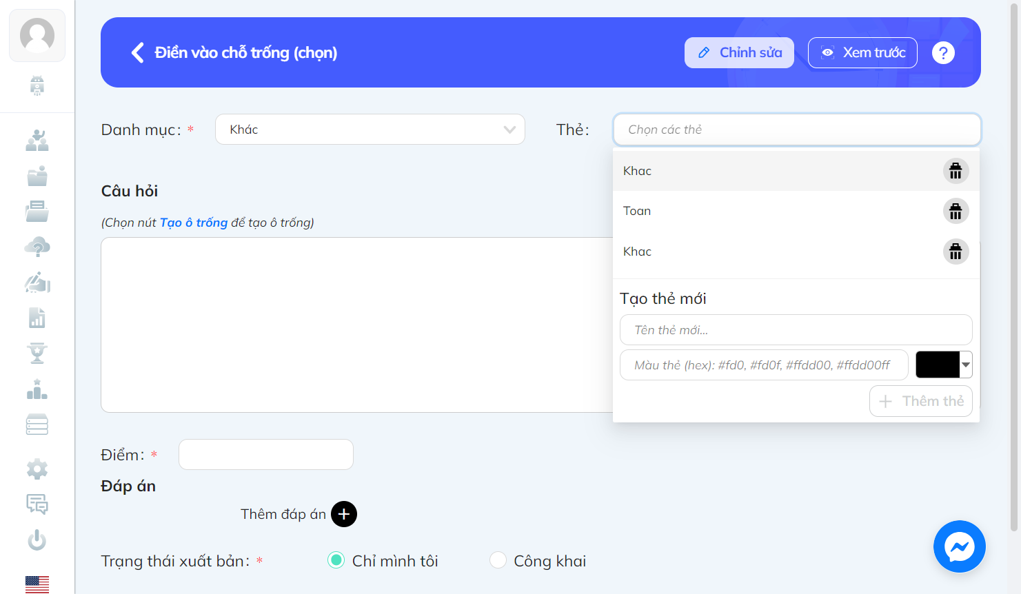 Nhấn chọn vào thẻ vừa tạo