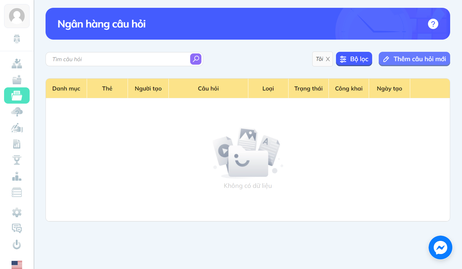 Nhấn chọn "Thêm câu hỏi mới" để chọn dạng câu hỏi