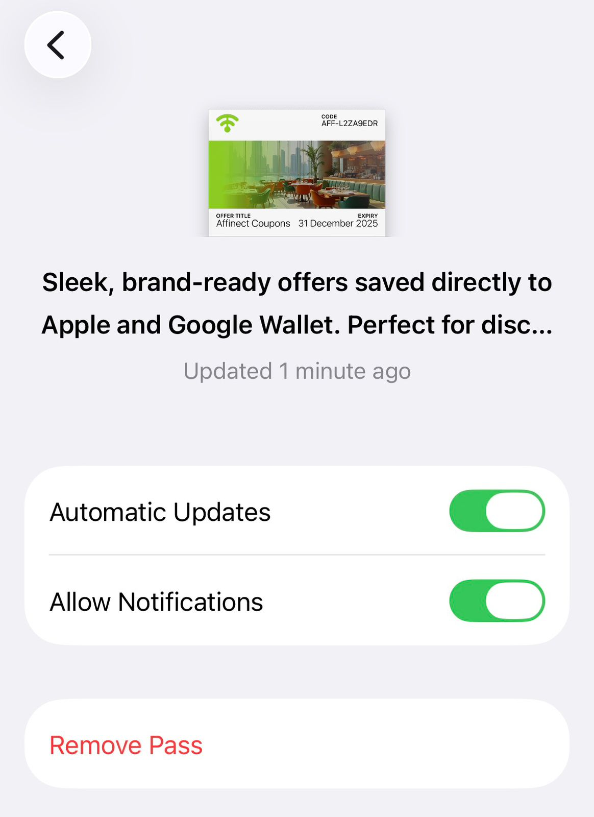 Manage Notifications and Removal Options