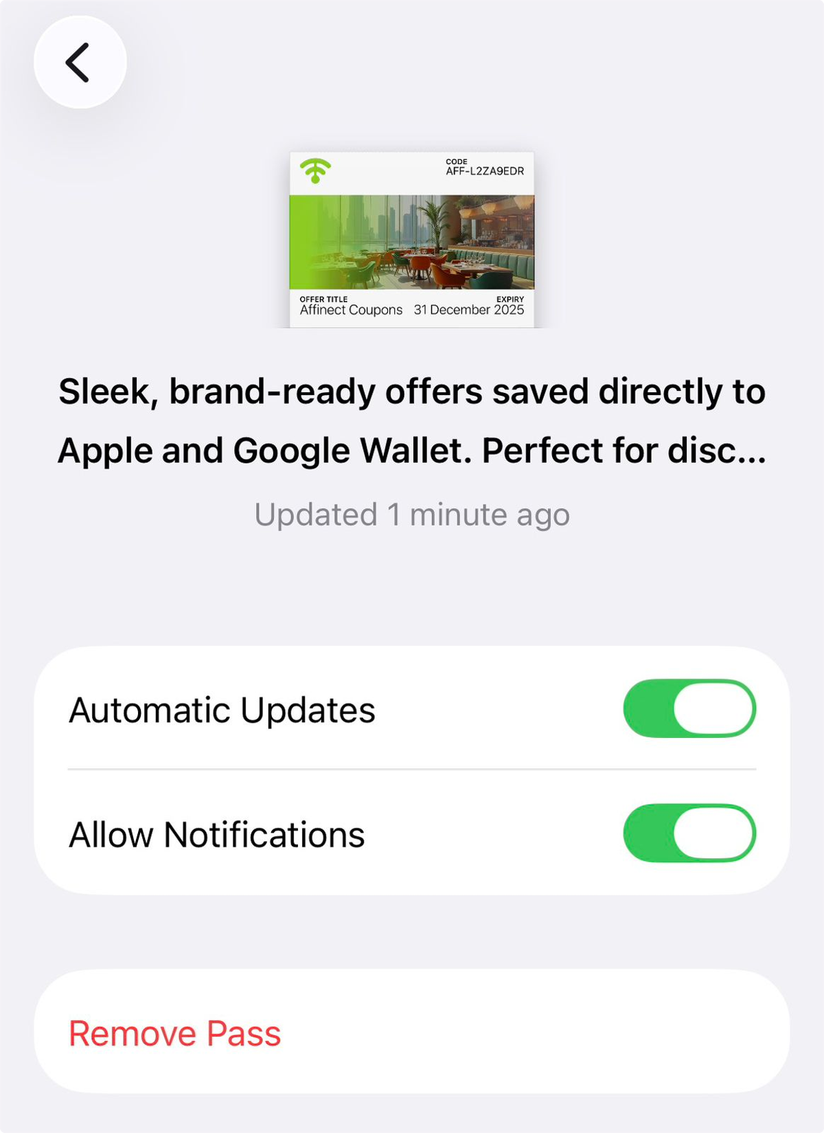 Manage Notifications and Removal Options