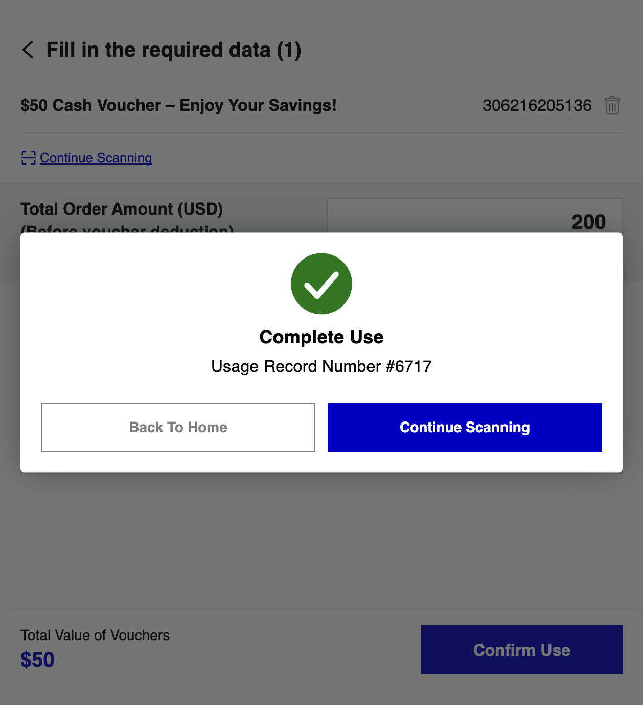 Voucher Usage Completed