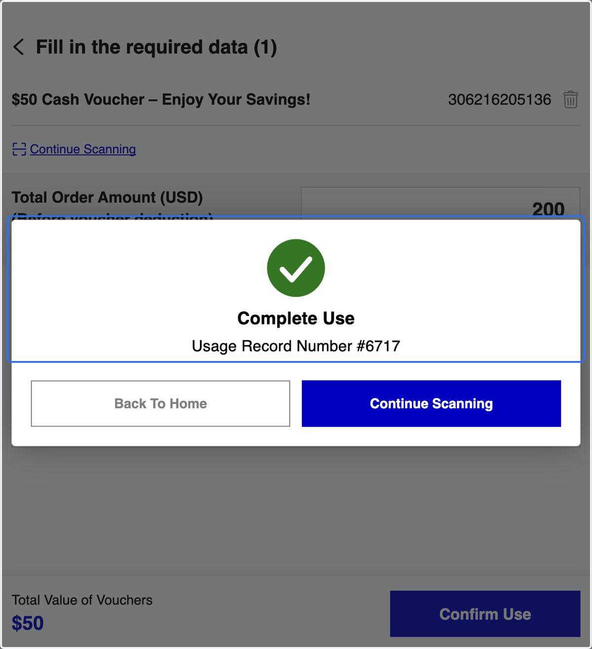 Voucher Usage Completed