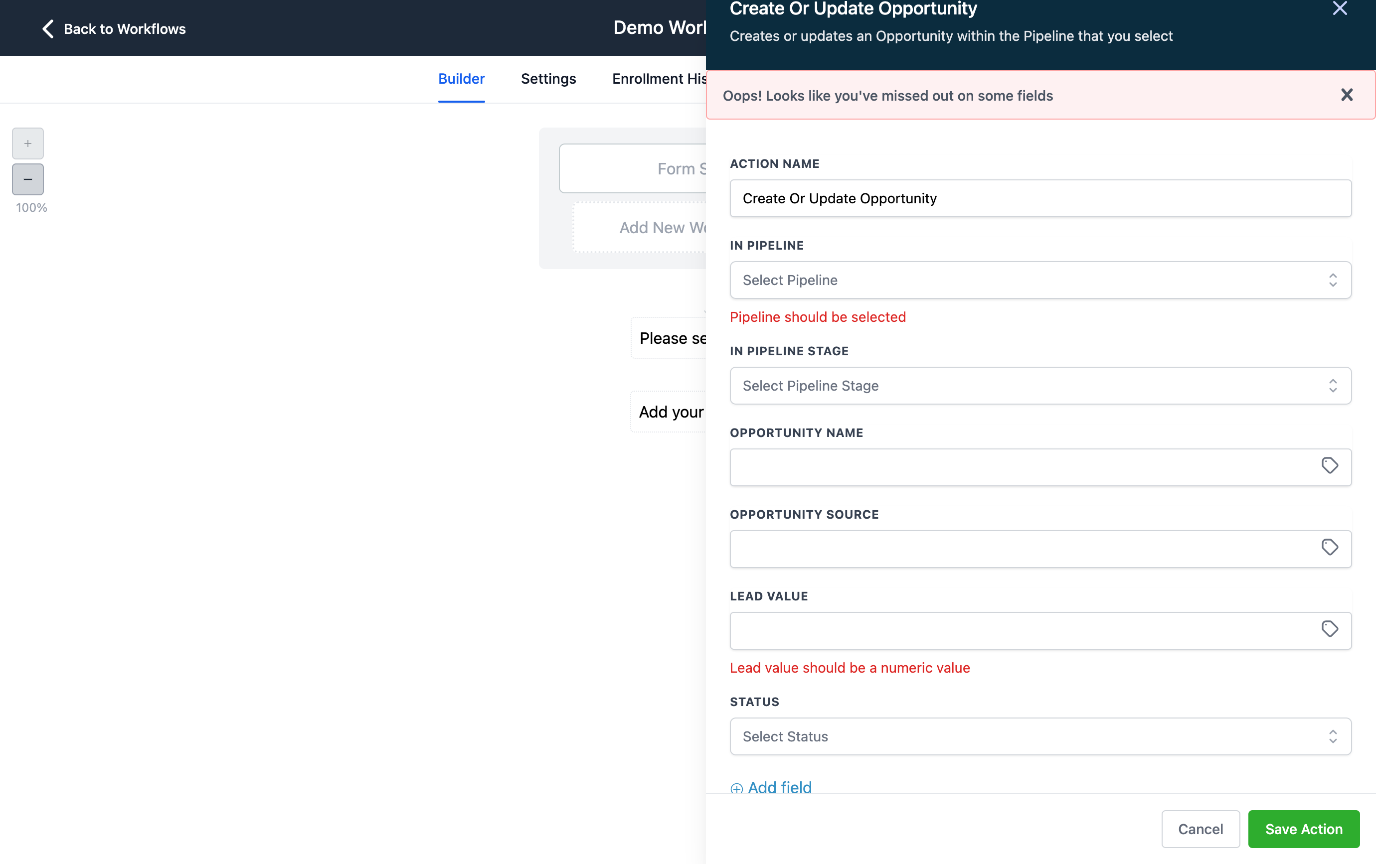Click on Save Action. Be sure to click Save on the workflow after you add each step to keep your work up to date.