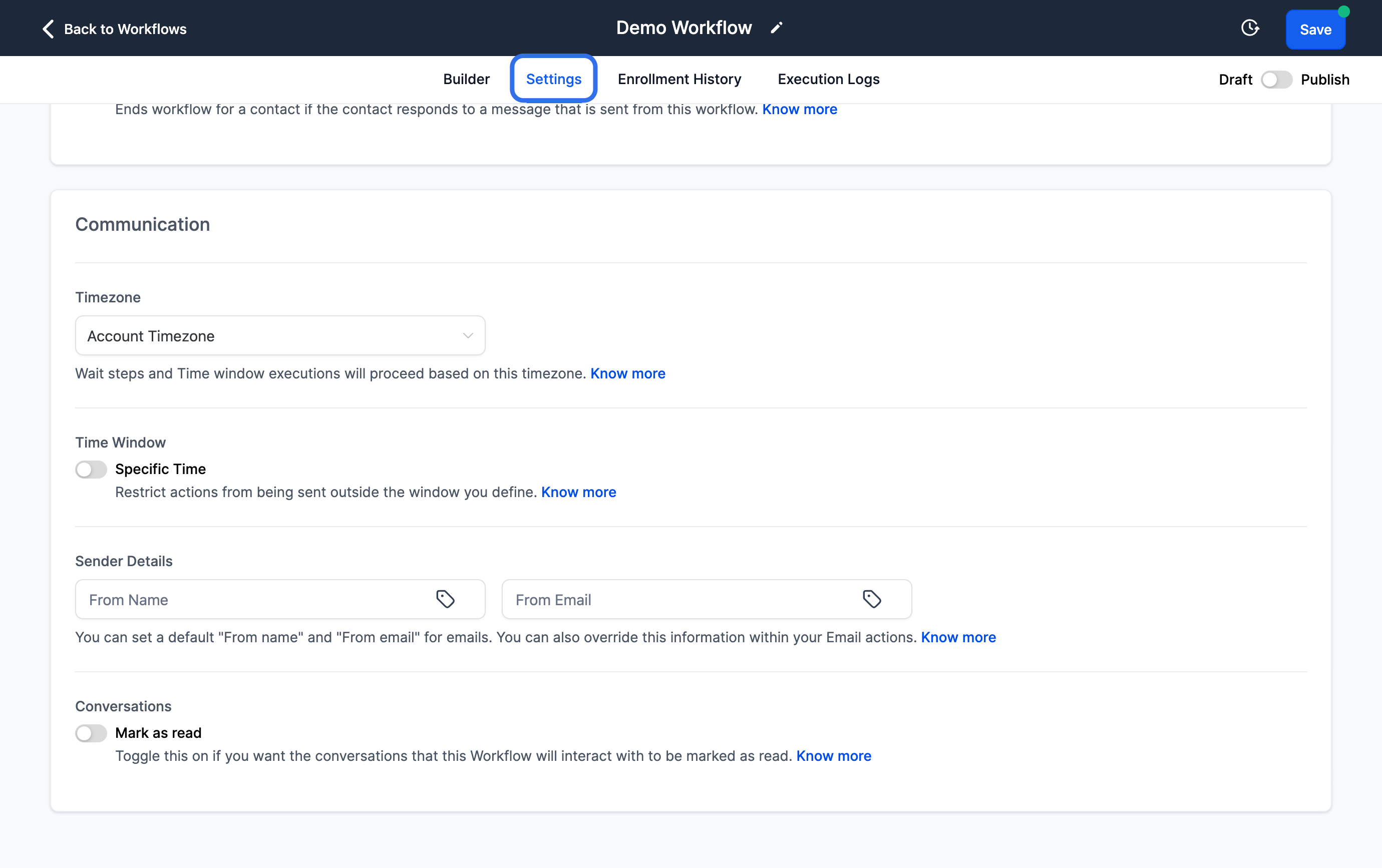 Once you have the steps built out, click on Settings and edit as needed