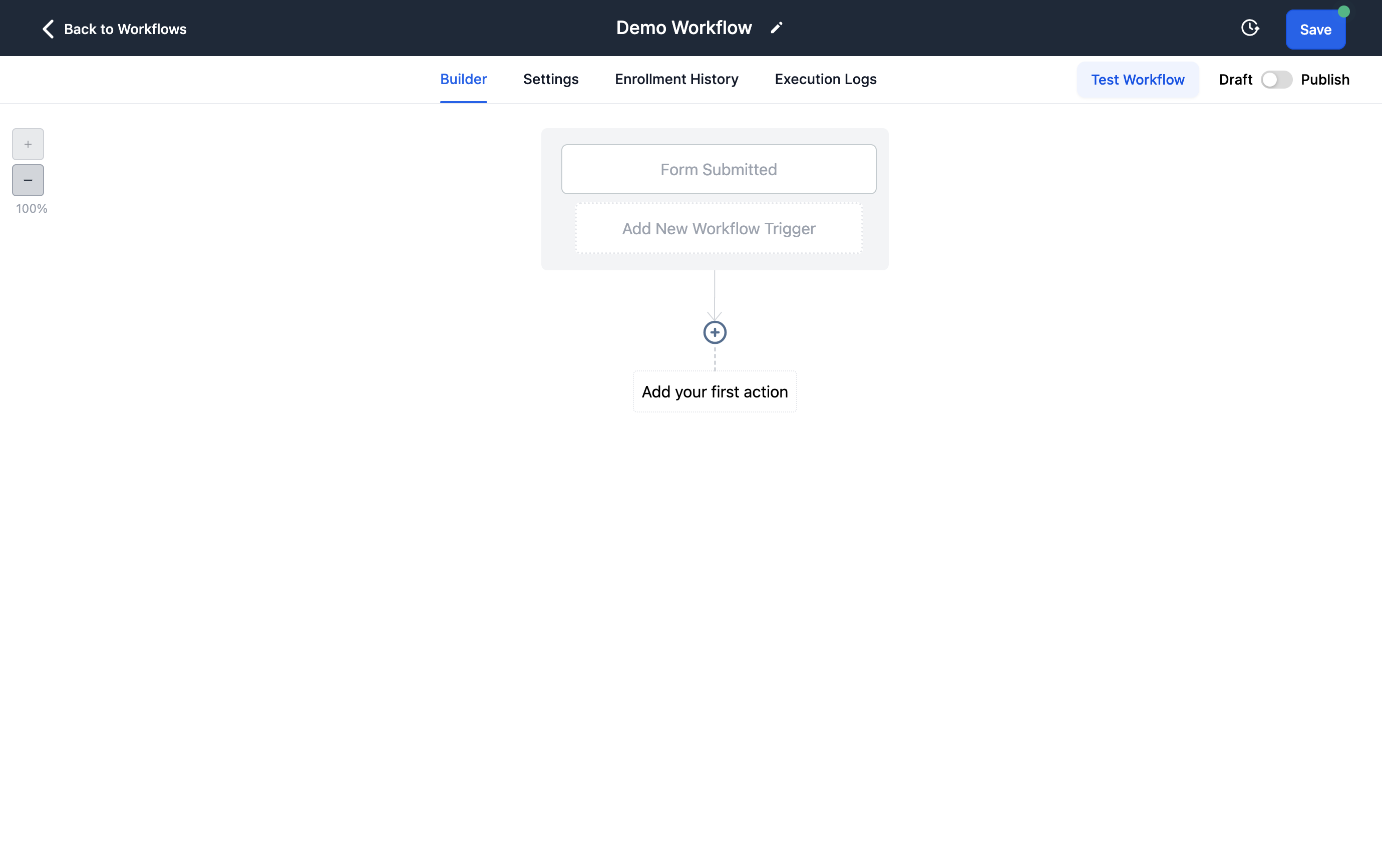Click on + to add an action