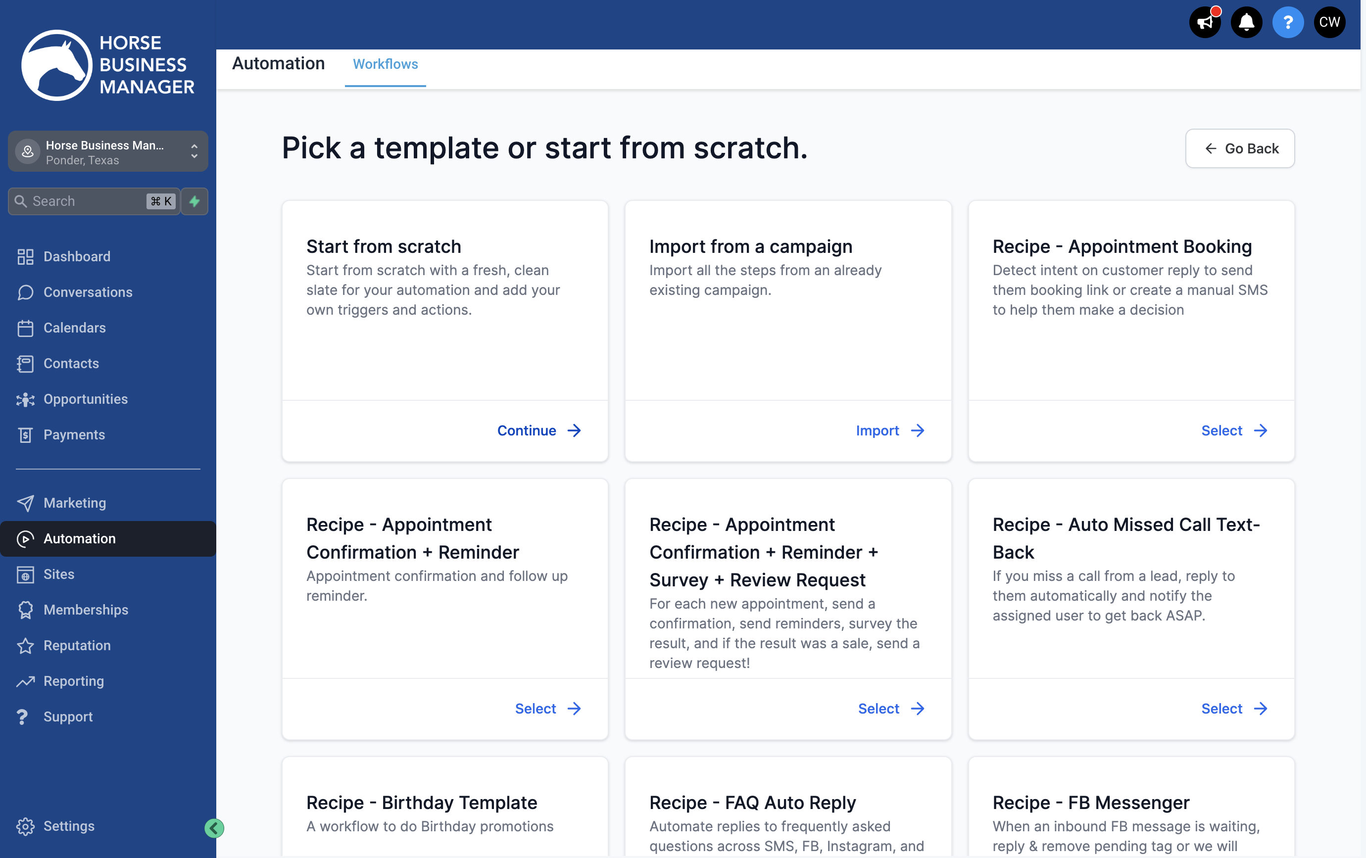 Locate the Start from Scratch template and click Continue