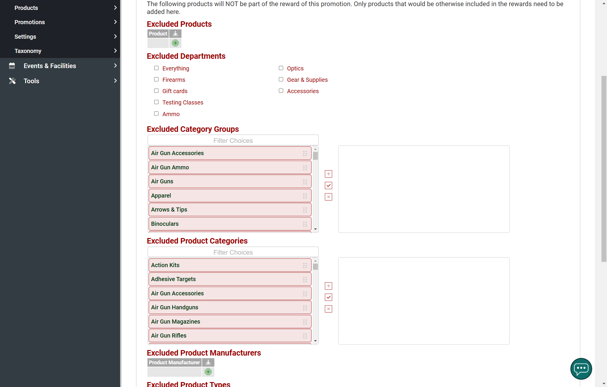 Click on Exclusions