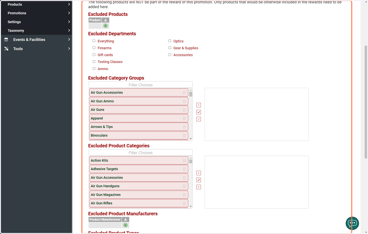 Click on Exclusions